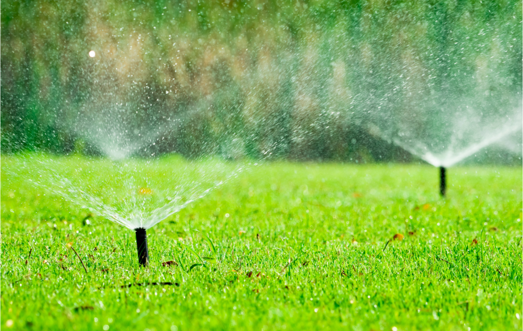 irrigation system watering new grass