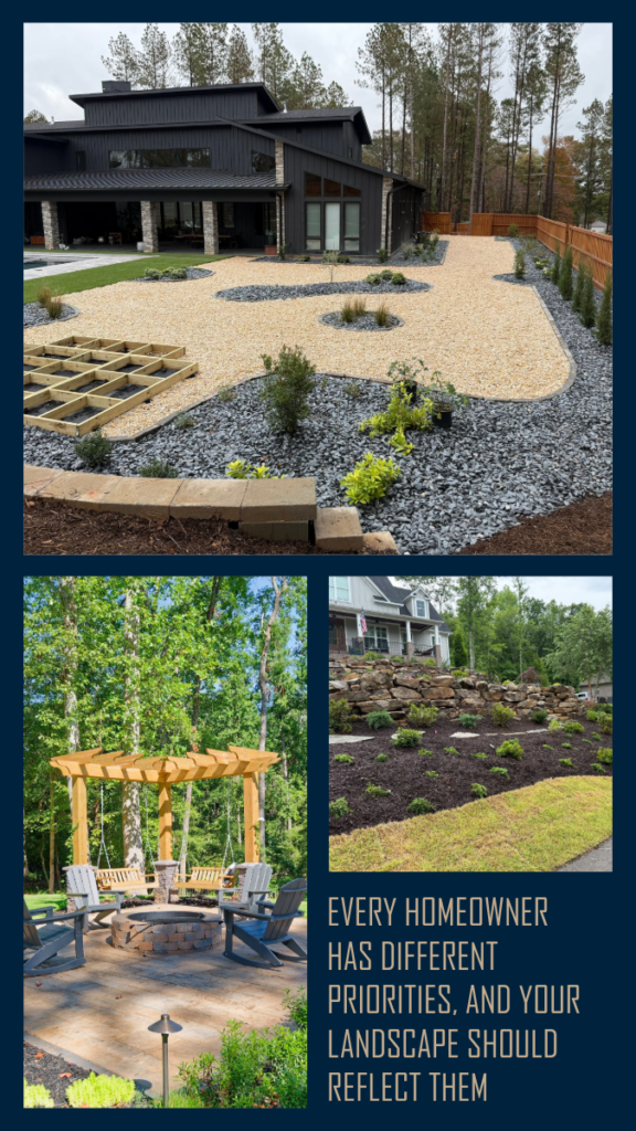 landscaping should reflect your goals gallery with images of fire pit, retaining wall, and paver patio